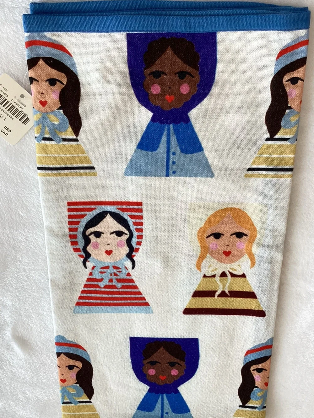 Anthropologie Damson Madder Dish Towel Cotton New White Blue Dolls